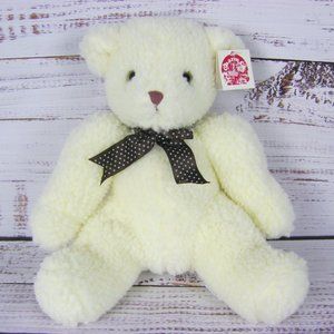 Charm Co 11" Curly Teddy Bear Bow Stuffed Plush Toy 1988